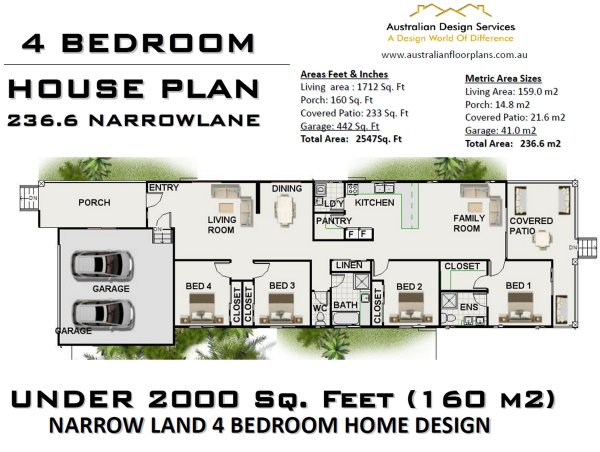 Narrow Land 4 Bed House Design:236.6narrowlane